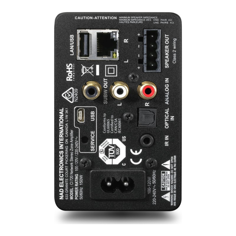 NAD CI 720 V2, panel trasero y conexiones